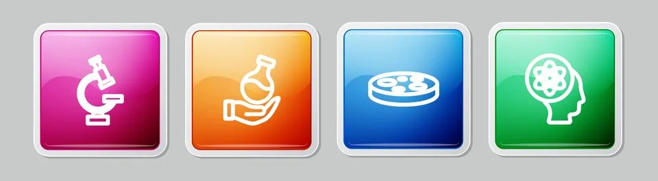 Set line Microscope, Test tube, Petri dish with bacteria and Atom. Colorful 스톡 일러스트