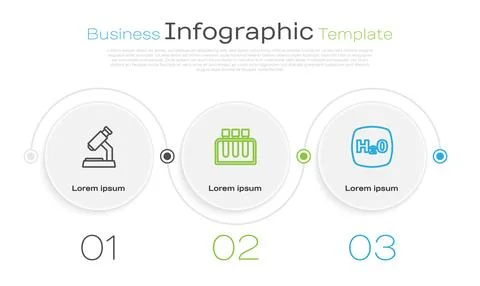 Set line Microscope, Test tube and Chemical formula H2O. Business infographic イラスト素材