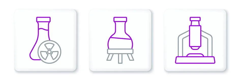 Set line Microscope, Test tube with toxic liquid and icon. Vector Stockillustratie