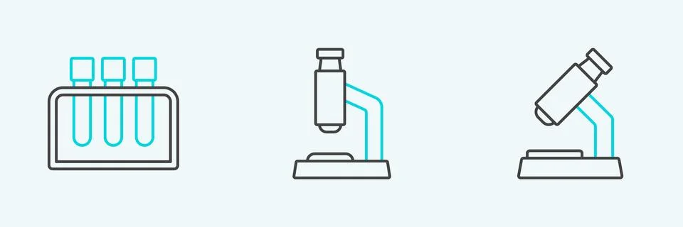 Set line Microscope, Test tube and icon. Vector 스톡 일러스트