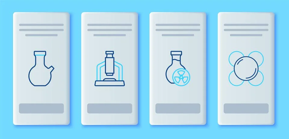 Set line Microscope, Test tube with toxic liquid, and Molecule icon. Vector Stock Illustration