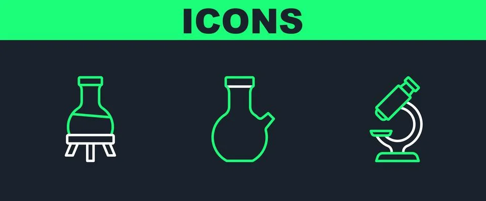 Set line Microscope, Test tube and icon. Vector Stock Illustration