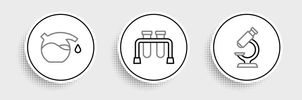 Set line Microscope, Test tube and  icon. Vector Illustrazione stock