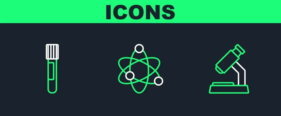 Set line Microscope, Test tube and Atom icon. Vector イラスト素材