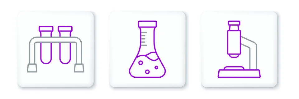 Set line Microscope, Test tube and  icon. Vector Stock Illustration