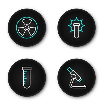 Set line Microscope, Test tube and flask, Chemical explosion and Radioactiv.. 库存插图