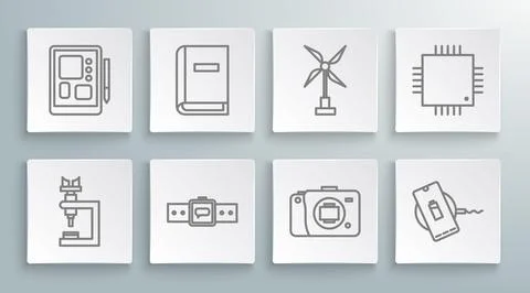 Set line Microscope, User manual, Smartwatch, Mirrorless camera, Wireless イラスト素材