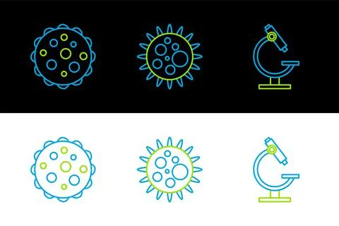Set line Microscope, Virus and icon. Vector Stock Illustration