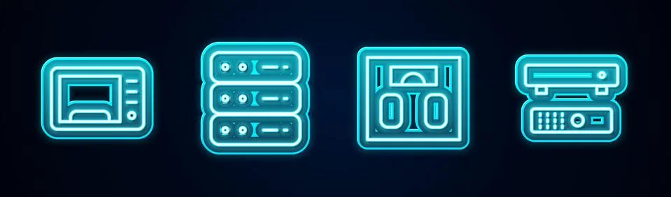 Set line Microwave oven, Server, Data, Web Hosting, Bathroom scales and イラスト素材
