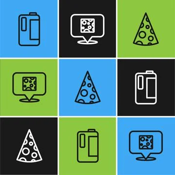 Set line Milk in plastic bottle, Cheese and icon. Vector Stock Illustration