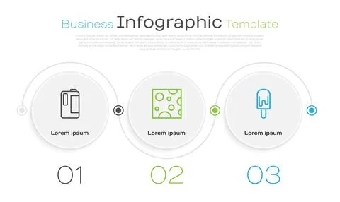 Set line Milk in plastic bottle, Cheese and Ice cream. Business infographic t Stock Illustration