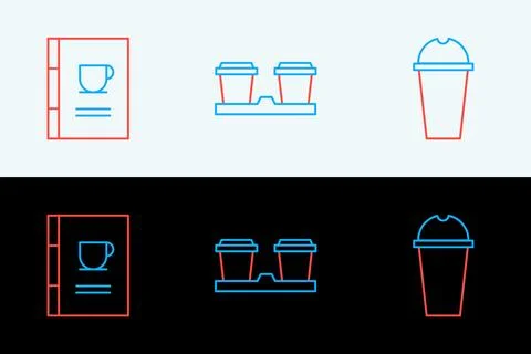Set line Milkshake, Coffee book and cup to go icon. Vector Stock Illustration