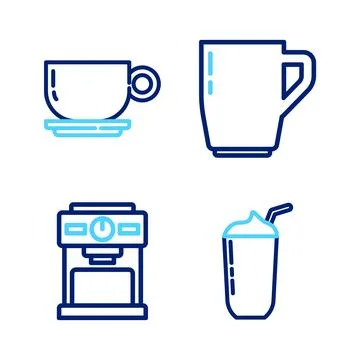 Set line Milkshake, Coffee machine, cup and icon. Vector Illustrazione stock