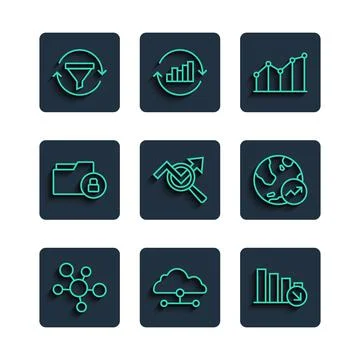 Set line Mind map infographic, Network cloud connection, Financial growth 스톡 일러스트