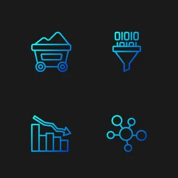 Set line Mind map infographic, Financial growth decrease, Coal mine trolley.. Stock Illustration