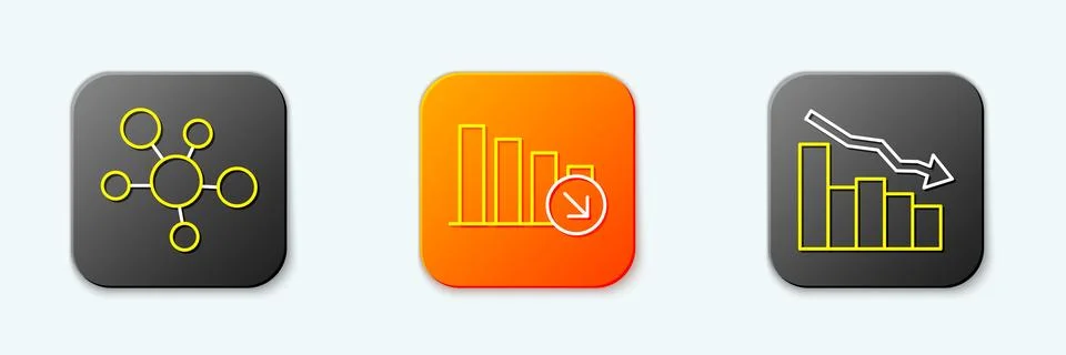 Set line Mind map infographic, Financial growth decrease and  icon. Vector Stock Illustration