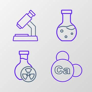 Set line Mineral Ca Calcium, Test tube with toxic liquid, and Microscope icon Stockillustratie