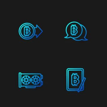 Set line Mining bitcoin from tablet, Video graphic card, Bitcoin and . Grad.. Stock-Illustration