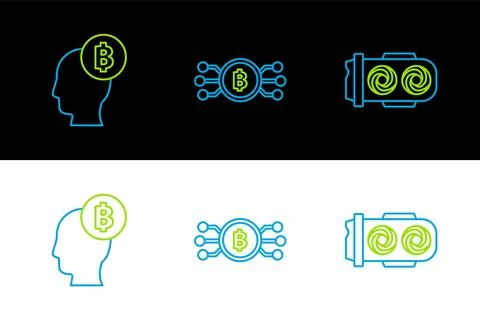 Set line Mining farm, Bitcoin think and Cryptocurrency bitcoin circle with .. Stock Illustration