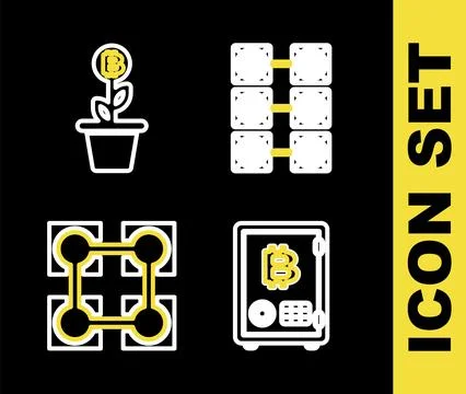 Set line Mining farm, Proof of stake, Blockchain technology and Cryptocurre.. Illustrazione stock