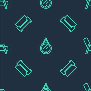 Set line Mirror, Sofa and Armchair on seamless pattern. Vector Illustrazione stock