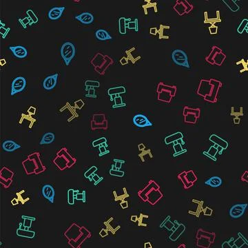 Set line Mirror, Table lamp, on table and Armchair on seamless pattern. Vector Illustrazione stock