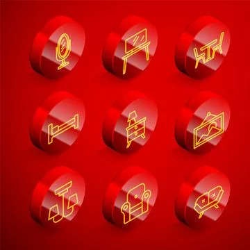 Set line Mirror, TV table stand, Table with chair, Bed, Nightstand lamp, Picture 스톡 일러스트