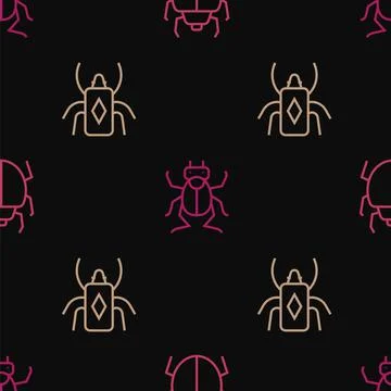 Set line Mite, Beetle bug and on seamless pattern. Vector Stock Illustration