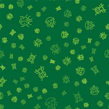 Set line Mite, Beetle deer and Ladybug on seamless pattern. Vector Stock Illustration