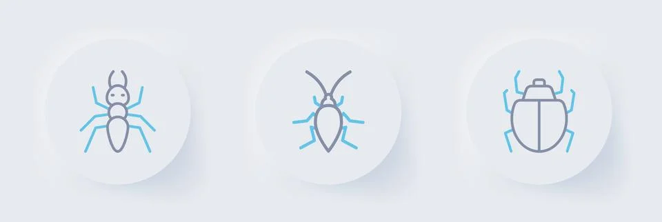 Set line Mite, Cockroach and Ant icon. Vector Stock Illustration