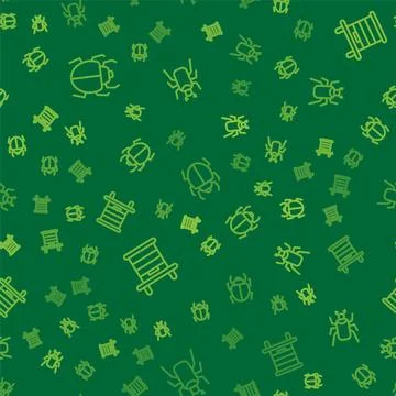 Set line Mite, Hive for bees and Beetle bug on seamless pattern. Vector イラスト素材