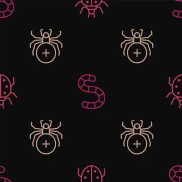Set line Mite, Spider and Worm on seamless pattern. Vector 库存插图