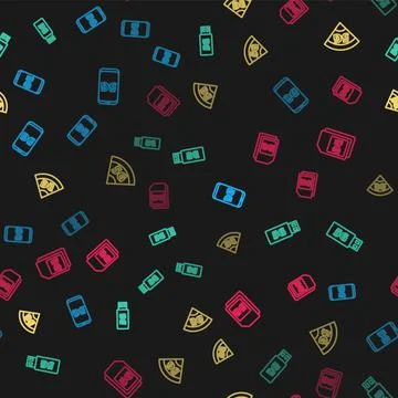 Set line Mobile with 5G network, modem, and Sim Card on seamless pattern. Vector Stock Illustration