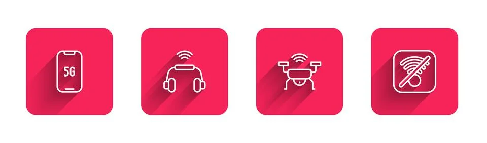 Set line Mobile with 5G, Smart headphones system, drone and No Wi-Fi wirele.. Stock Illustration
