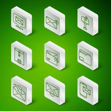 Set line Mobile and envelope, Delete, Speech bubble with, Envelope,  and Do.. Stock Illustration