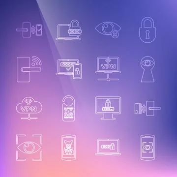 Set line Mobile and eye scan, Digital door lock with wireless, Keyhole Stock Illustration
