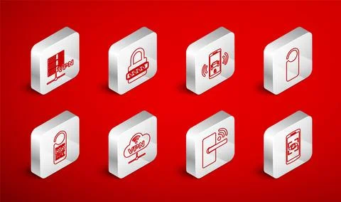Set line Mobile and eye scan, Password protection, Smart car alarm system, .. Stock Illustration
