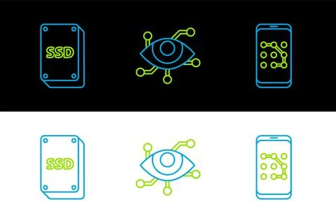 Set line Mobile and graphic password protection, SSD card and Virtual reality Stock Illustration