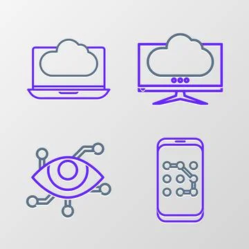 Set line Mobile and graphic password protection, Virtual reality, Computer Illustrazione stock