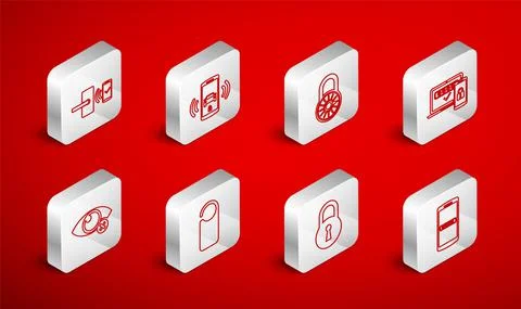 Set line Mobile and password, Smart car alarm system, Safe combination lock Stock Illustration