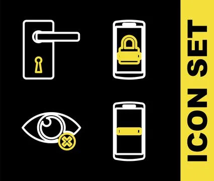 Set line Mobile and password, Invisible hide and Door handle icon. Vector Illustration