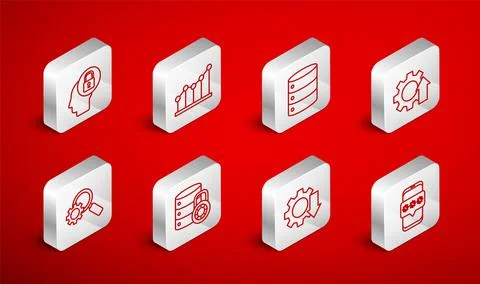 Set line Mobile and password, Pie chart infographic, Server, Data, Web Hosting Stock Illustration