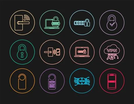 Set line Mobile and password, Cloud VPN interface, Password protection, Dig.. Stock Illustration