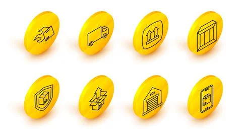 Set line Mobile app delivery tracking, Warehouse, Unboxing, Delivery security 库存插图