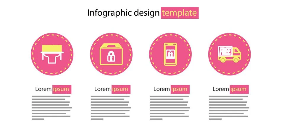 Set line Mobile with app tracking, Free delivery service, Locked package and Stock-Illustration