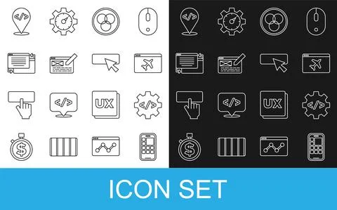 Set line Mobile Apps, Front end development, Website template, RGB and CMYK Stock Illustration