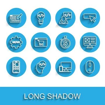 Set line Mobile Apps, Front end development, UI or UX design, Monitor and mobile Stock Illustration