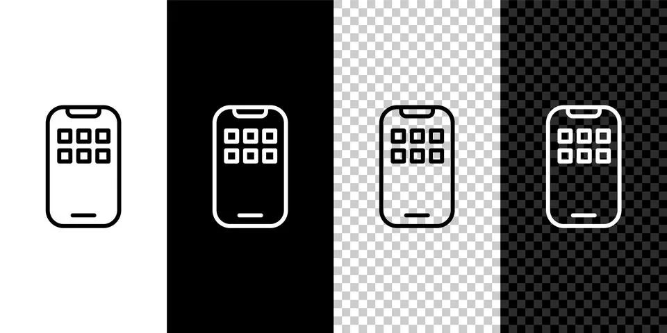 Set line Mobile Apps icon isolated on black and white, transparent backgrou.. Stock Illustration