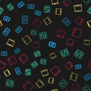 Set line Mobile Apps, Programming language syntax, Laptop and Browser window  Illustrazione stock