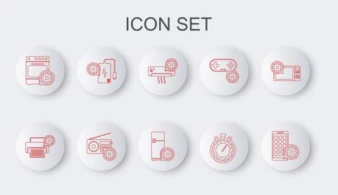 Set line Mobile Apps setting, Printer, Air conditioner, Time management, Oven Stock Illustration